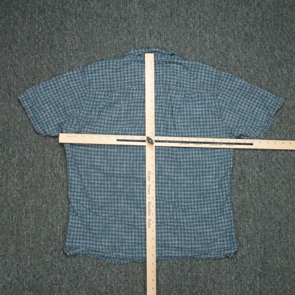 Patagonia Shirt Mens Medium Blue Back Step Plaid Short Sleeve Lightweight Hemp - Picture 7 of 10